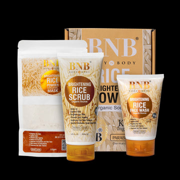 BNB Rice Brightening Glow Kit | 3-in-1 Skincare Set with Scrub, Mask & Face Wash