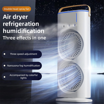 Portable Mini Double Fan Air Cooler with Mist Humidifier & LED Lighting | Rechargeable Desk Fan for Home & Office (Random Color)