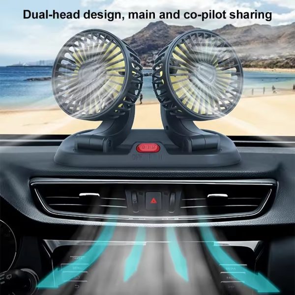 Car Fan Long Neck Double Head Adjustable | 360° Rotatable USB Powered Cooling Fan for Vehicles & Home