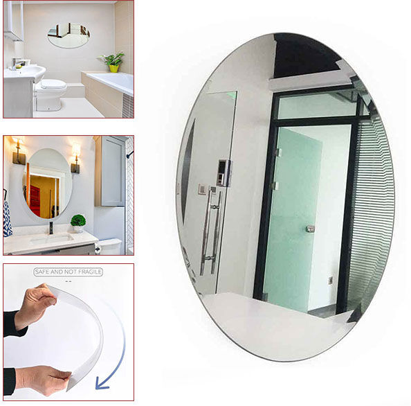 Oval Self-Adhesive Mirror Sticker | Flexible Acrylic Wall Décor (200x300mm)