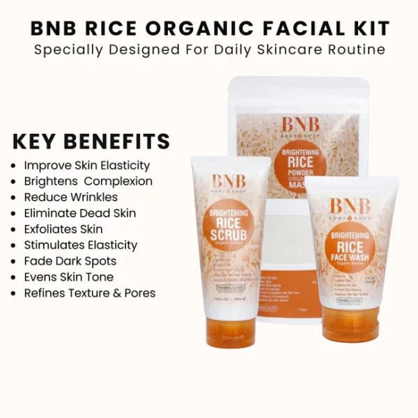 BNB Rice Brightening Glow Kit | 3-in-1 Skincare Set with Scrub, Mask & Face Wash