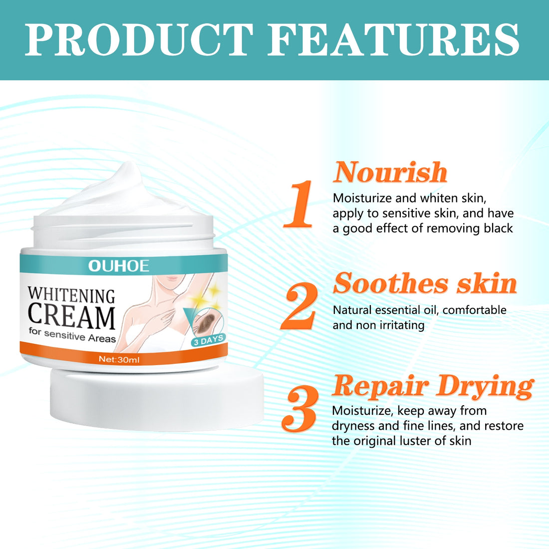 Ouhoe Whitening Cream for Private Parts | Dark Spot Corrector for Underarms, Knees, Elbows & Intimate Areas
